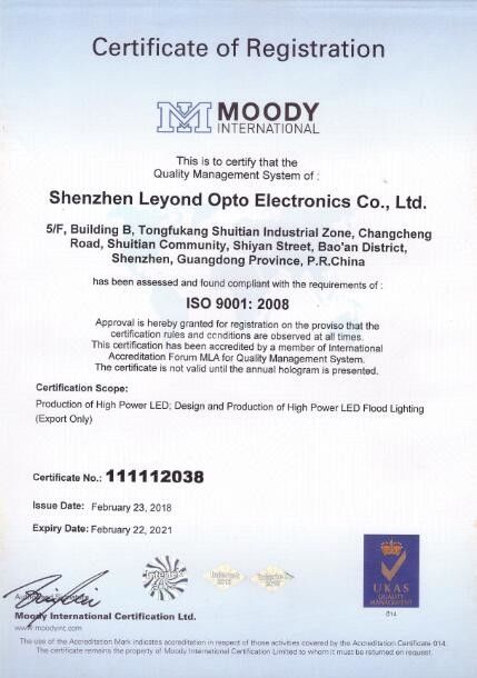 中国 Shenzhen Leyond Lighting Co.,Ltd. 認証
